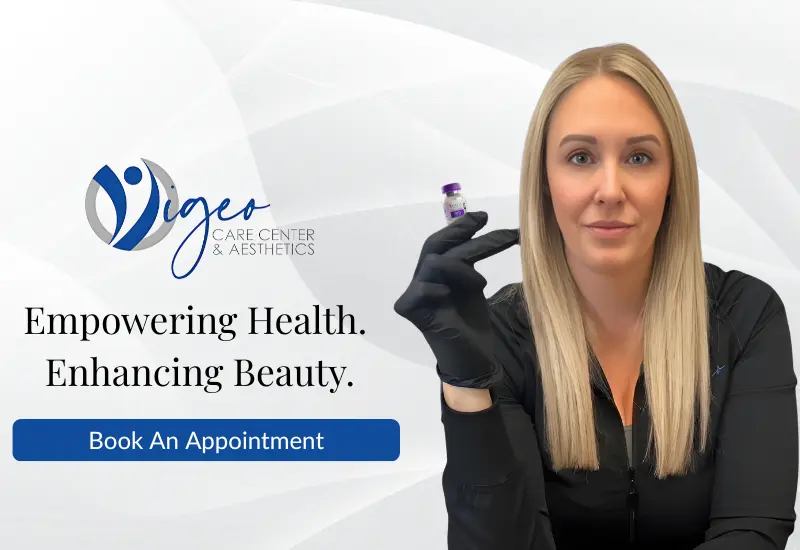 Clean, professional medical spa treatment room with neutral tones at Vigeo Care Center & Aesthetics in Lake Forest